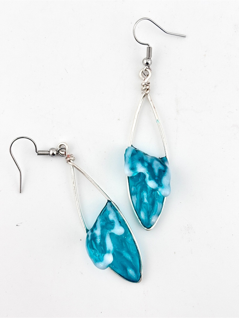 HANDMADE 3D Resin Art Ocean Wave Dangle Earrings, Artisan Jewelry Gift for Her